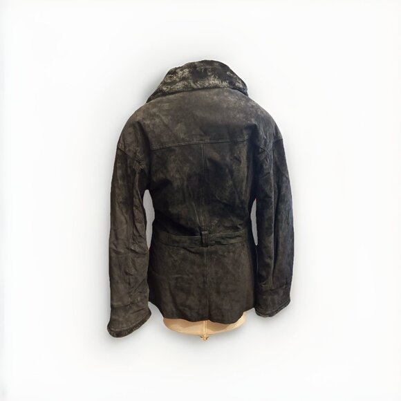 Colebrook & Co Women’s Black Suede Belted Jacket w Faux Fur‎ Collar, Sz M - Picture 4 of 7